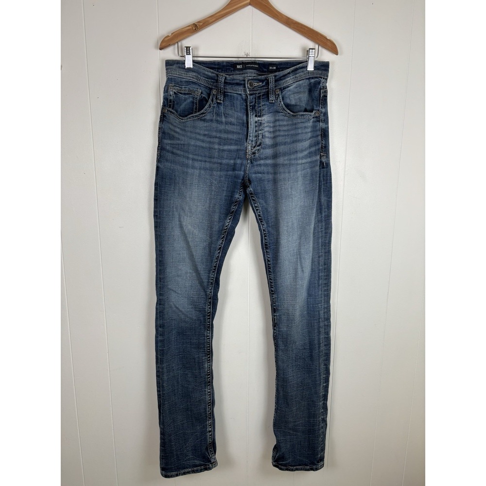 BKE Buckle Jeans Mens 32x34 Jake Straight Whiskered Jeans Stretch - READ